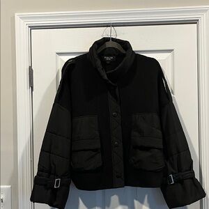 TALLIA Women's BlackJacket Puffer Mixed Media Sweater And Puffer Snap Button